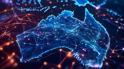 Wall Mural - Digital map of Australia network connectivity, data transfer, tech business telecommunication.