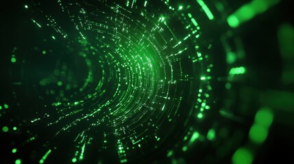 Canvas Print - A mesmerizing tunnel of green lights creating an abstract digital landscape, perfect for technology and innovation themes.