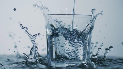 Wall Mural - Water being poured into a glass, captured mid-motion with splashes