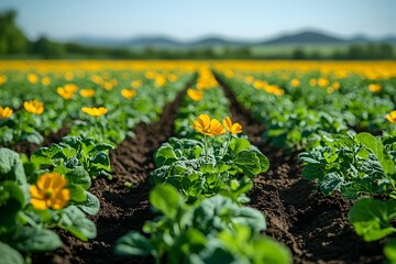 Flourishing Field of Cover Crops Nourishing the Soil Under Clear Skies