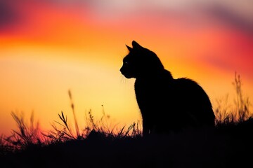 Sticker - Black Cat Silhouette Against a Vibrant Sunset