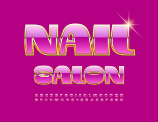 Wall Mural - Vector glamour poster Nail Salon. Stylish Pink and Gold Font. Chic set of Alphabet Letters and Numbers.