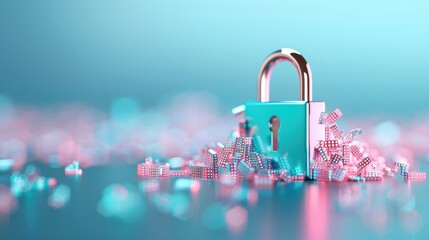 Wall Mural - a conceptual image of a padlock surrounded by binary code, representing the idea of robust password 