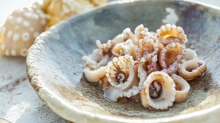 Fresh Sea Squirt Seafood on Plate with Natural Background: Delicious Sea Squirt Seafood Presented on Plate with Natural, Fresh Background for Culinary Appeal.