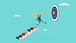 © Vanz Studio - achieving education goals, strategies for achieving success with higher education, courses or skills development, Businesspeople create ladders from books to target educational goals with pencil