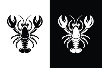 Stylized Lobster Logo. Vector Art & Silhouette black white background