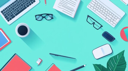 Smart project management tools for remote teams, flat design, top view, tech productivity theme, animation, Split-complementary color scheme