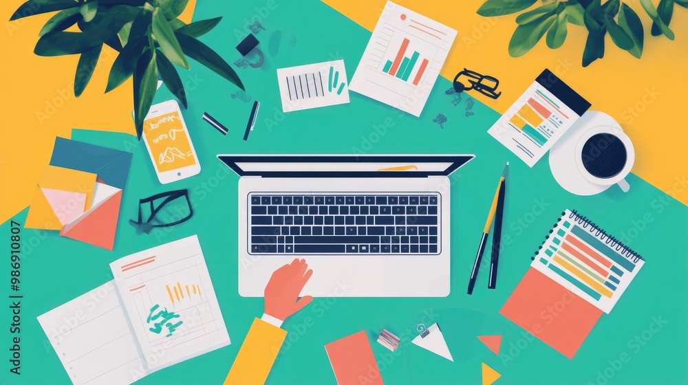 Smart project management tools for remote teams, flat design, top view ...