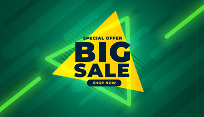 Wall Mural - big sale promotional banner in neon green style with triangle shape