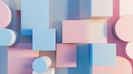 Wall Mural - Geometric shapes composition with cubes in modern 3D rendering, perfect for posters, branding, banners, and contemporary digital design projects.