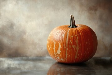 Wall Mural - A Single Ripe Pumpkin Resting on a Textured Surface