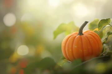 Poster - A Single Orange Pumpkin Resting Amidst Green Foliage