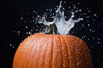 Canvas Print - Water Splashing on a Pumpkin