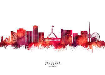 Wall Mural - Canberra Australia Skyline Red