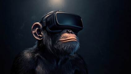 Chimpanzee Donning a VR Headset: A Close-Up on Futuristic Technology and Digital Innovation