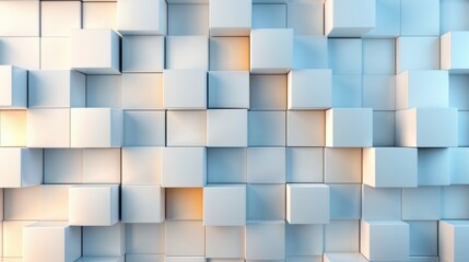 Wall Mural - A textured pattern of light blue and white cubes arranged in a three-dimensional grid, creating depth and visual interest.