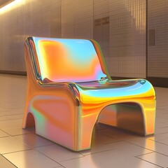 Canvas Print - A colorful, modern chair with a unique, iridescent design.