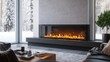 © sujitea - A contemporary fireplace insert with glowing logs and crackling flame effects in an elegant living room.