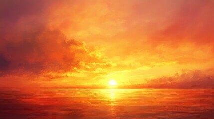 Wall Mural - radiant golden sunset with smiling sky in orange and pink hues
