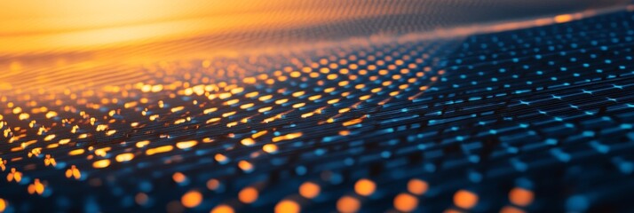 Sticker - A close-up of a grid pattern with orange and blue hues, resembling a digital network or a futuristic technology. The abstract design evokes a sense of connectivity, progress, and innovation.