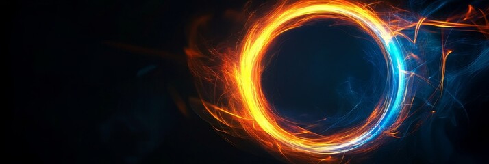 Wall Mural - Abstract ring background with luminous swirling orange and blue colors. The image symbolizes energy, motion, power, and the duality of opposites.