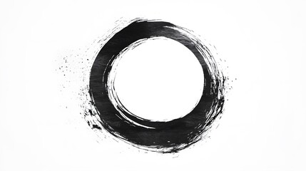 Japanese Enso zen circle created with black ink on a white background, highlighting traditional brush strokes and the philosophy of wabi-sabi.