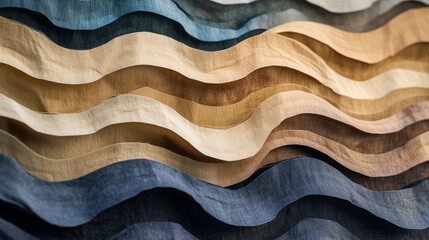 Sticker - Layered waves of paper in earthy tones cascade, creating a dynamic and textured abstract art piece. The soft, organic shapes evoke a sense of flow and movement, while the warm colors create a feeling 