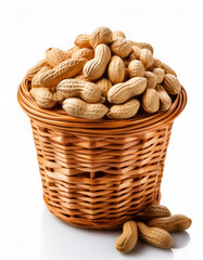 Wall Mural - peanuts in wooden basket isolated on white background