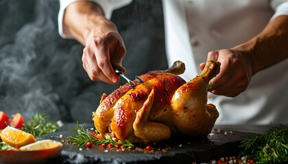 Culinary Mastery: Chicken Chef Skillfully Roasting a Delicious Meal