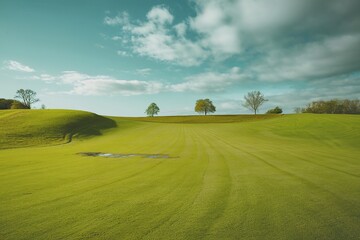 A vibrant and lush green grassy field