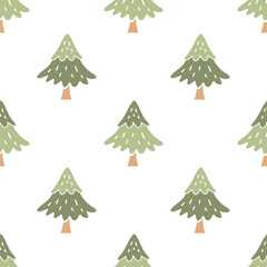 Cartoon cute pine tree seamless pattern.