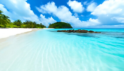 Tropical beach scenery with white sand and beautiful sea.