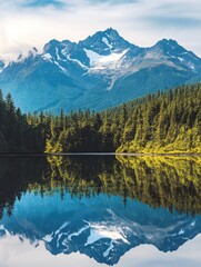 Poster - Lake with surrounding forest and mountains