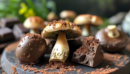 Psychedelic Delight: Closeup of Magic Mushroom Chocolate Infused with Psilocybin