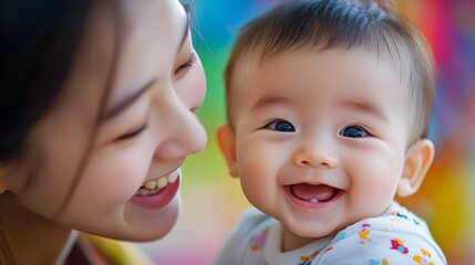 Loving mother embracing her delighted baby with pure joy and