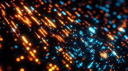 Wall Mural - bright blue and orange digital particles create a stunning abstract background in a futuristic data 