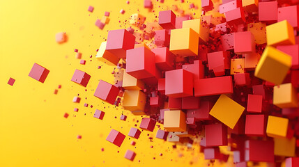 Wall Mural - colorful abstract cubes floating in a vibrant yellow background create a dynamic visual display of s
