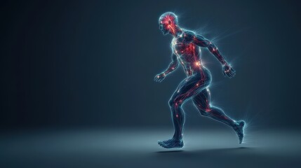 Neural network visualization sports science study athlete body activity concept on plain background