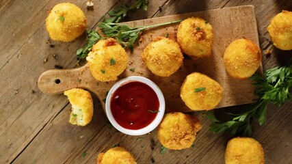 Poster - Crispy Fried Potato Balls with Ketchup Dipping Sauce – Delicious Snack