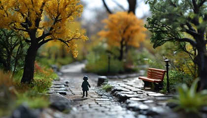 Whimsical Miniature City Park Filled with Tiny Figures and Lush Greenery