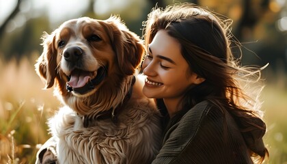 Joyful moments of companionship between a young woman and her beloved dog in a serene outdoor setting, celebrating the bond of friendship and freedom.