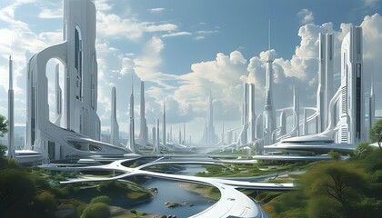 Wall Mural - Sleek and Modern Vision of a Futuristic White Cityscape