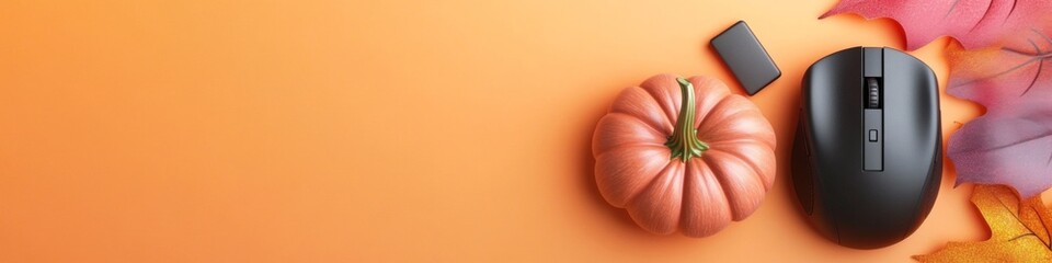 Aufkleber - Minimalist Orange Background with Tech and Pumpkin Halloween Theme