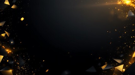 Poster - Abstract black background with gold geometric shapes and sparkles.