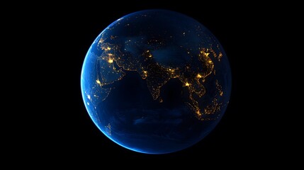  Satellite view of Earth globe from space, city lights by night, featuring the East Asia region and China.