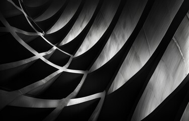Leinwandbilder - A close-up image of a modern architectural structure featuring curved concrete panels creating a geometric pattern with light and shadow interplay.