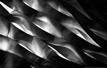 Poster - A close-up, abstract black and white photograph of curved metal panels creating a geometric pattern.
