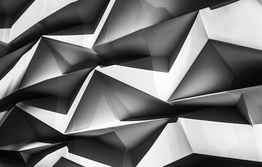 Poster - A close-up view of a white building facade with a geometric, angular pattern.