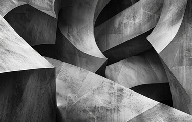 Poster - A close-up view of an abstract architectural composition featuring curved concrete panels.