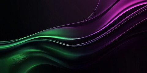 Poster - A digital illustration of abstract green and purple wavy lines on a black background.